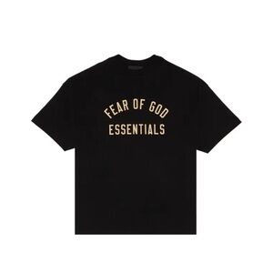 Fear of God Essentials Black Tee with Gold Lettering